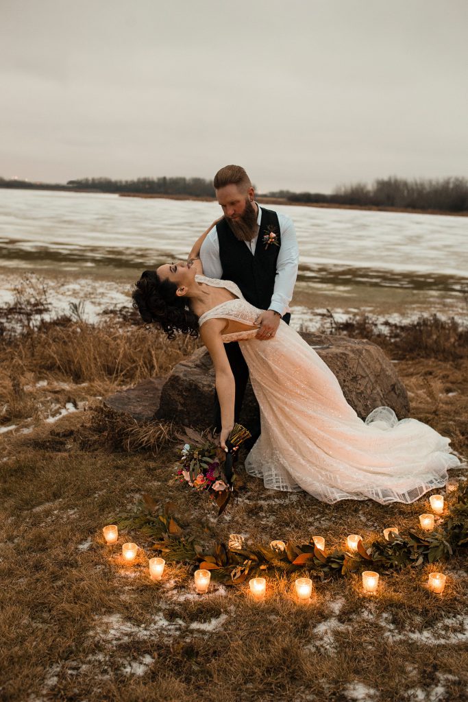 Newly Married couple by lake